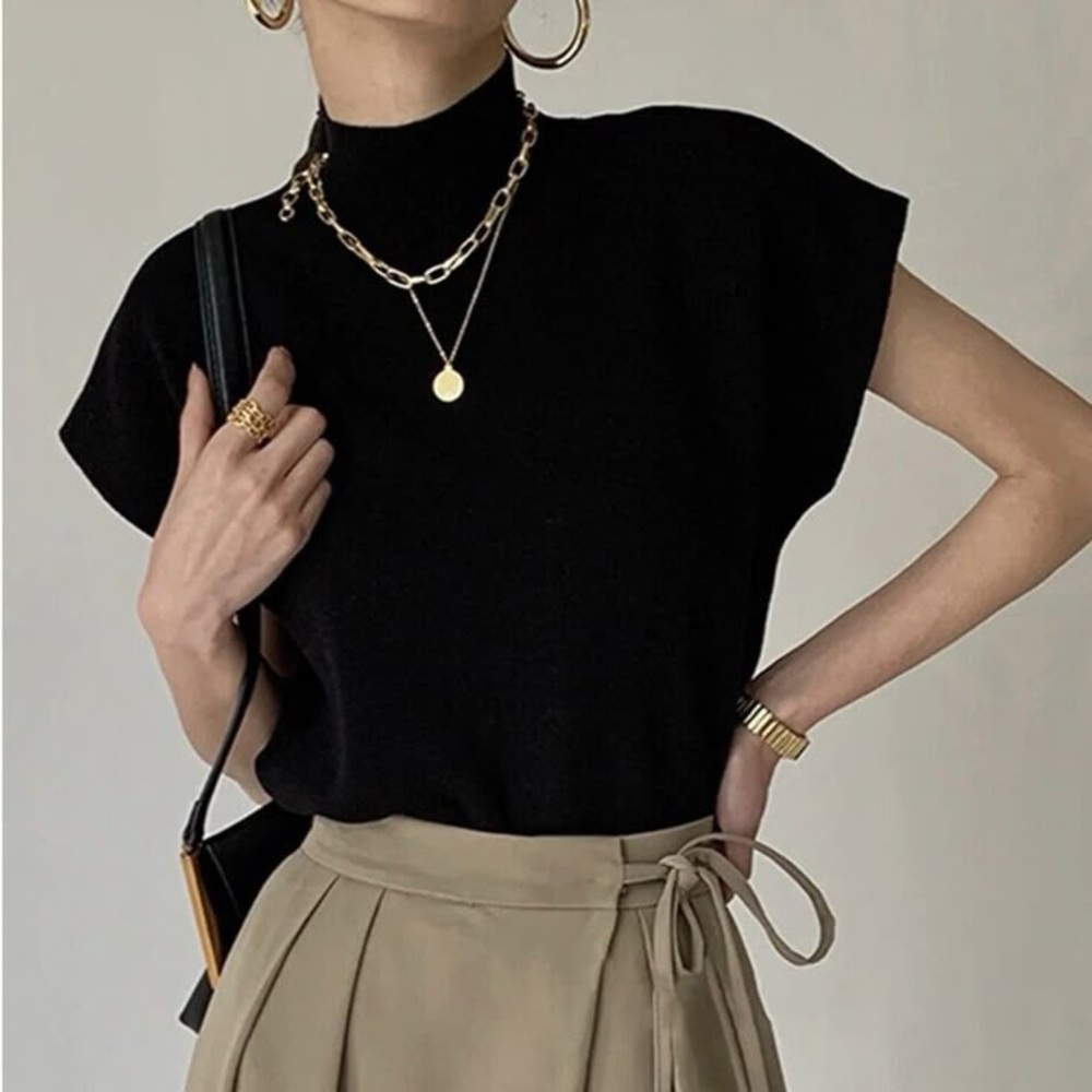 Commense Mock Neck Cap Sleeve Sweater Vest